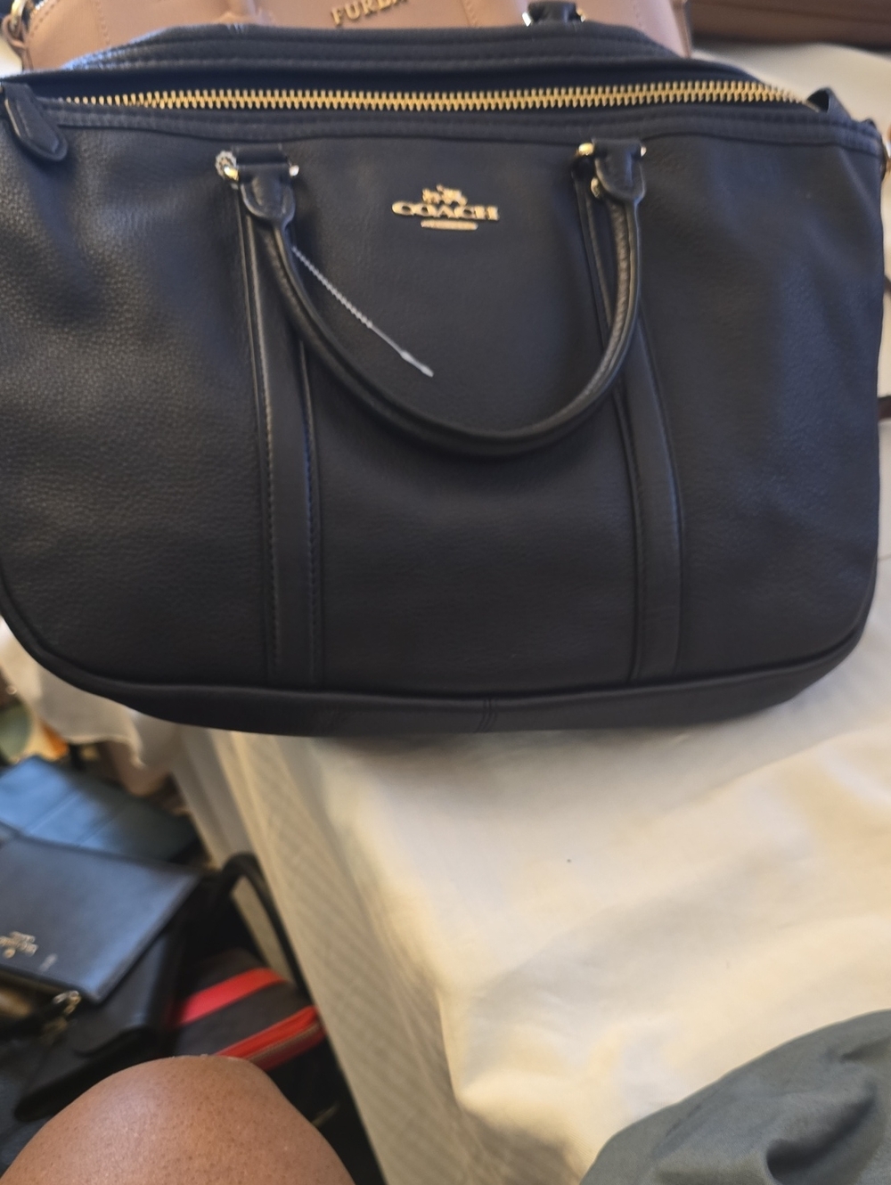 Coach Black Leather Tote with Gold Logo